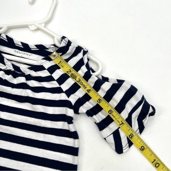 HEALTHTEX Girl's White & Navy Blue Stripe Cold Shoulder Tunic Top Size 3T - Picture 9 of 9